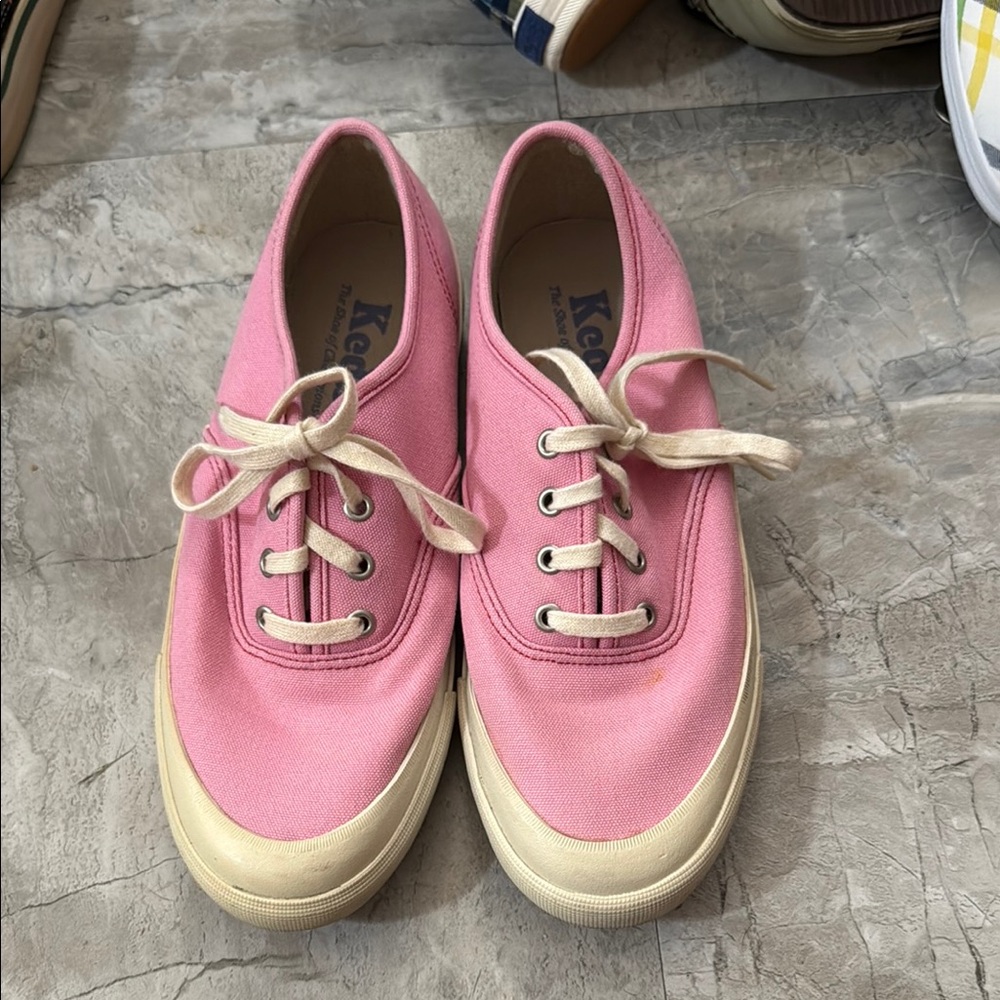 Keds Pink and Cream Canvas Sneakers Classic Lace-Up